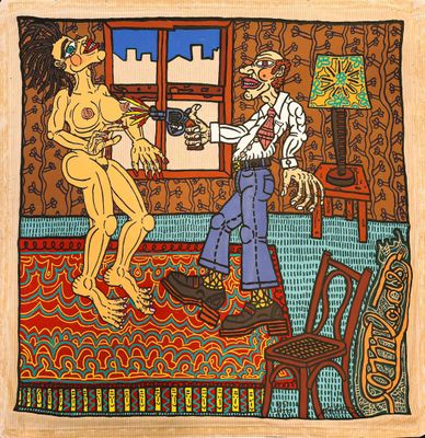 an image of a painting of a man and a woman in a living room