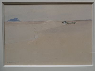 a picture of a picture of a man and a woman walking on the beach