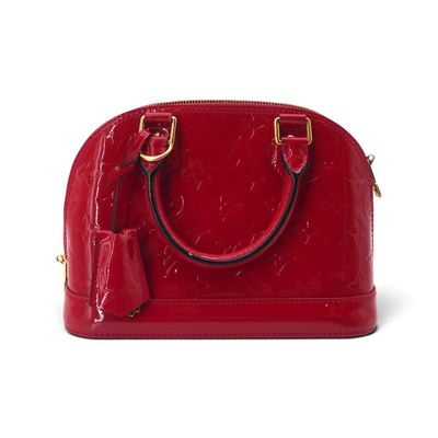 Sac à main Louis Vu Vu en cuir verni rouge avec finitions dorées