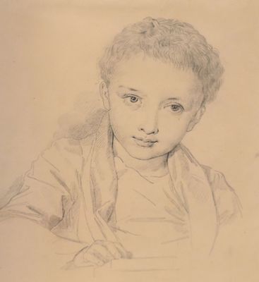 portrait of a young boy in a white shirt and a yellow scarf
