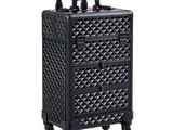a close up of a piece of luggage with wheels on a white background