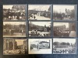 several old black and white photographs of people on horses and carriages