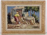a painting of a woman washing her hands in a sink