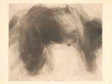 drawing of a black and white image of a horse in a field
