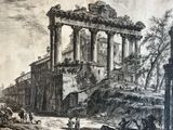 dessin représentant un vieux bâtiment devant lequel se trouve une calèche