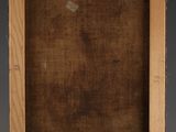 an old wooden easel with an empty canvas on it