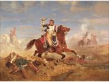 une image représentant un tableau où l'on voit un homme à cheval
