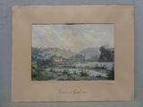 une vieille photo représentant un tableau représentant un paysage avec un château au loin