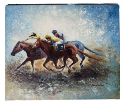 William MONINET (1937-1999) Course de chevaux au galop.
