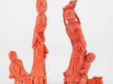 paire de figurines chinoises en corail sculpté