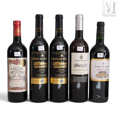 several bottles of wine are lined up on a white surface