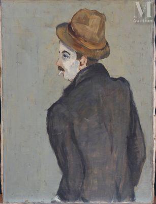 an oil painting of a man with a hat and a mustache