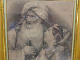 painting of a man with a beard and a little girl in a gold frame