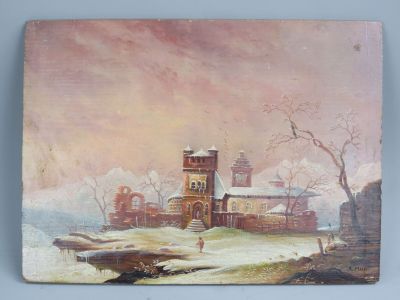 une image représentant un tableau d'un château par temps de neige