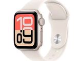 une Apple Watch blanche avec un logo rouge et blanc sur l'écran