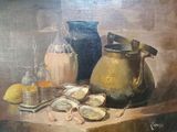 a painting of oysters and a pitcher on a table