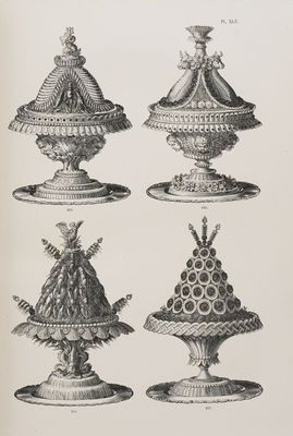un vieux dessin en noir et blanc représentant différents types de vases