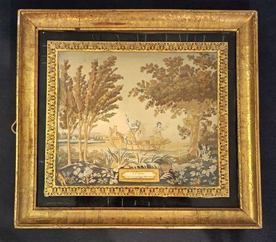 an old picture of a painting of a deer in a wooded area