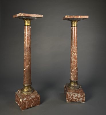 pair of 19th century french marble and brass column stands