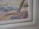 a picture of a painting of a tree on the beach