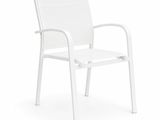 a white plastic chair with armrests on a white background