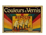 an old tin sign advertising a group of men in white coats and hats