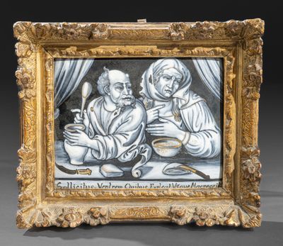 une peinture représentant un homme et une femme assis à une table