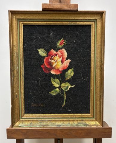 Tapisserie d’Aubusson « Rose ». Encadrée. 41 X 31 cm