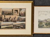 deux tableaux encadrés représentant un paysage et une ville