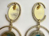 pair of gold and turquoise earrings with circular design on white background