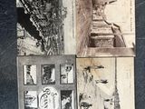 several old black and white photos of a street and buildings