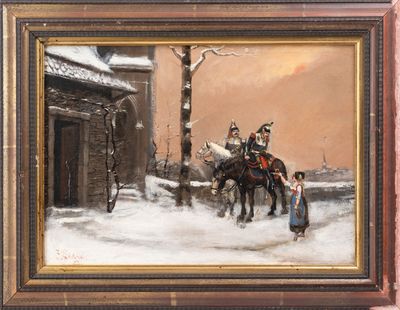 Théodore LEVIGNE (1848-1912), "Scène militaire sous la neige…