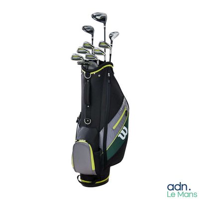 a close up of a bag of golf clubs on a white background