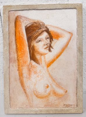 une image représentant un tableau d'une femme nue, les bras derrière la tête