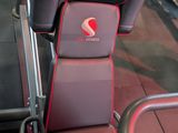a red and black gym equipment in a gym
