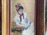 painting of a woman in a white dress sitting on a chair