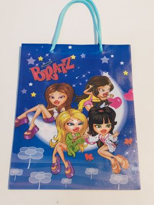 a blue shopping bag with a picture of the girls on it