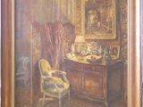 painting of a painting of a chair and a desk in a room
