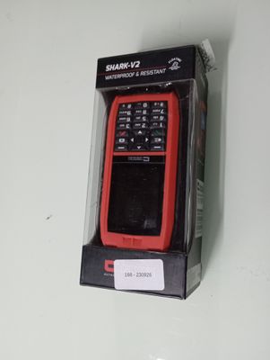 a red and black cell phone in a box