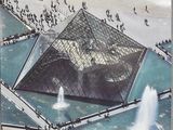 une image représentant un magazine sur lequel figure la photo d'un bâtiment et d'une fontaine