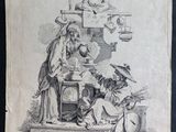 an old drawing of a man and a woman cooking in a kitchen