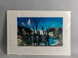 une image d'une photo d'un tableau représentant des éléphants dans un champ