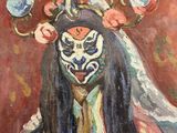 an oil painting of a man with a mask on holding a ball