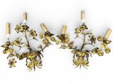 paire d'appliques murales anciennes en laiton avec fleurs et feuilles