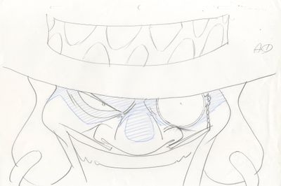 dessin représentant un homme coiffé d'un chapeau et arborant un sourire