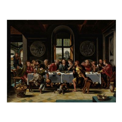 une image d'un tableau représentant un groupe de personnes assises autour d'une table