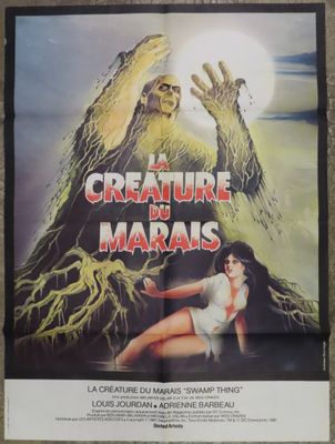a poster for a horror movie starring a creature and a woman