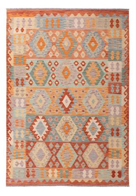 Kilim Afghan en laine Couleur orange, vert , beige 239 X 170