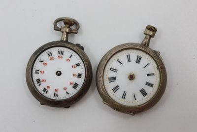two antique pocket watches with roman numerals and roman numerals