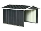 an image of a black and white metal shed